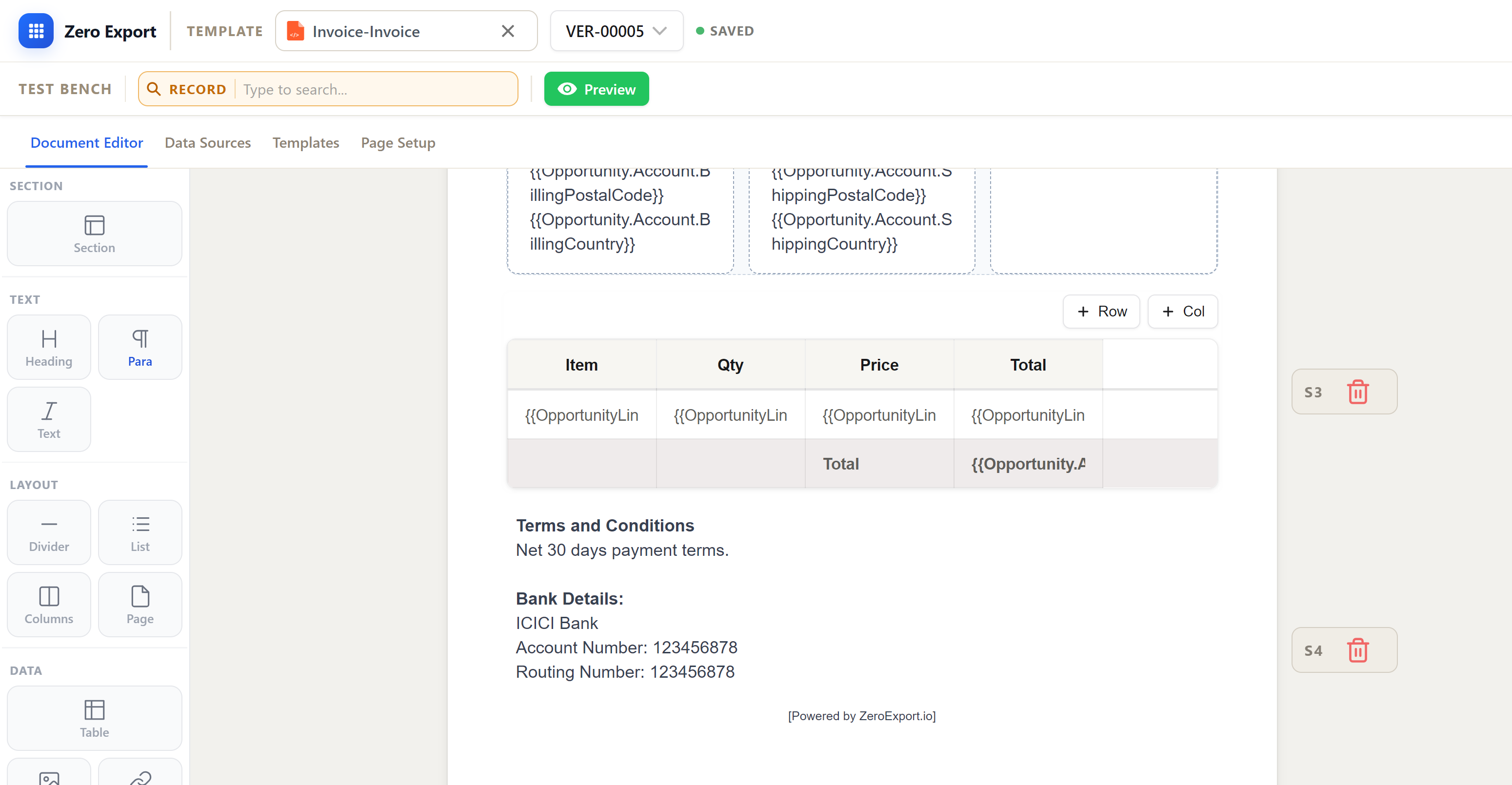 Add terms and bank details