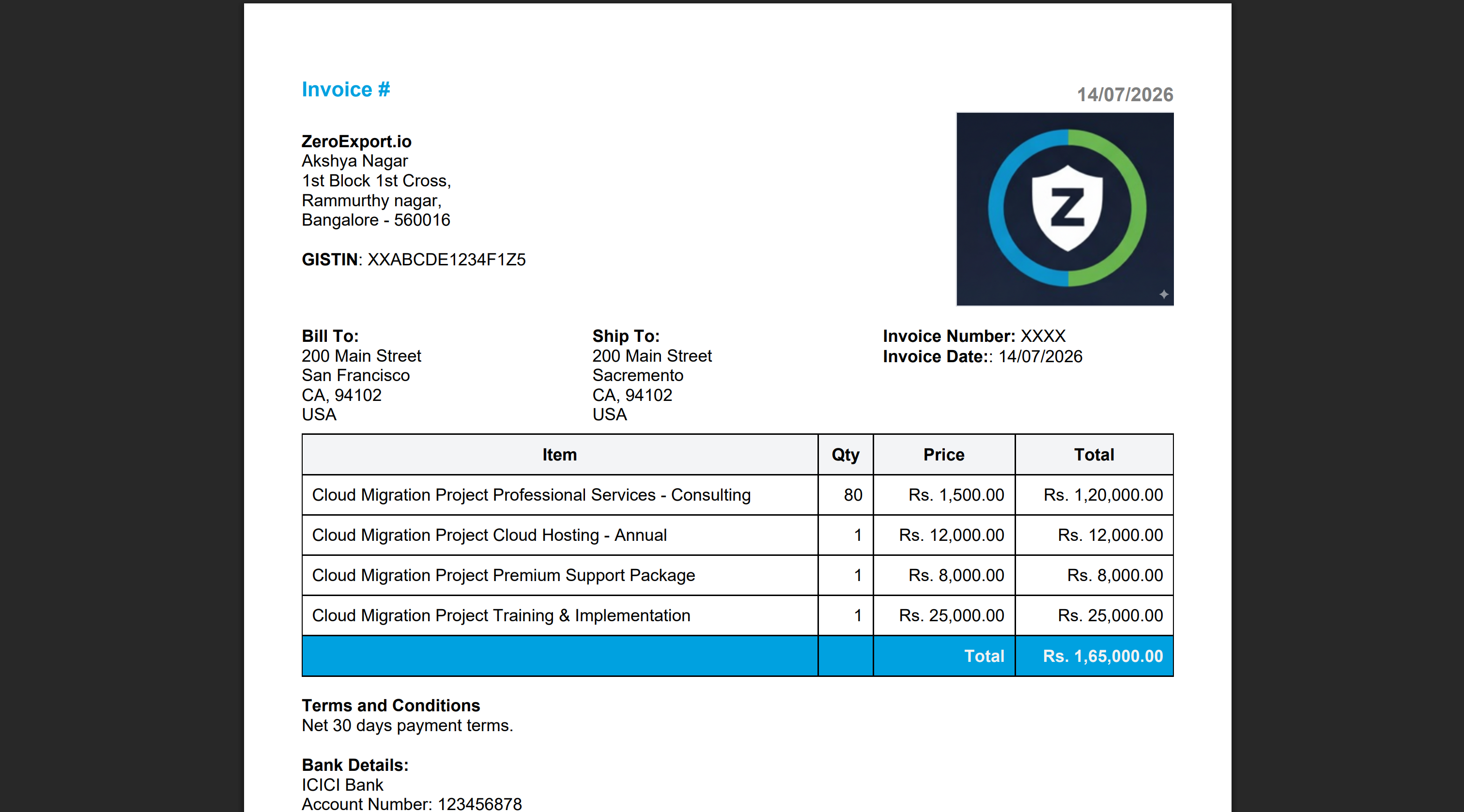 Final branded invoice output